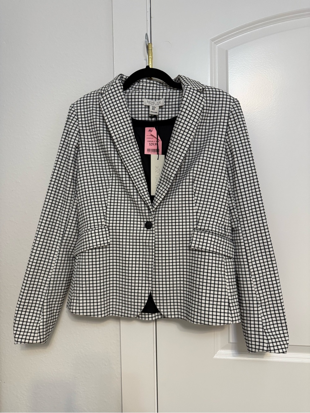 Rachel Zoe Black and White Windowpane Single-Button Blazer